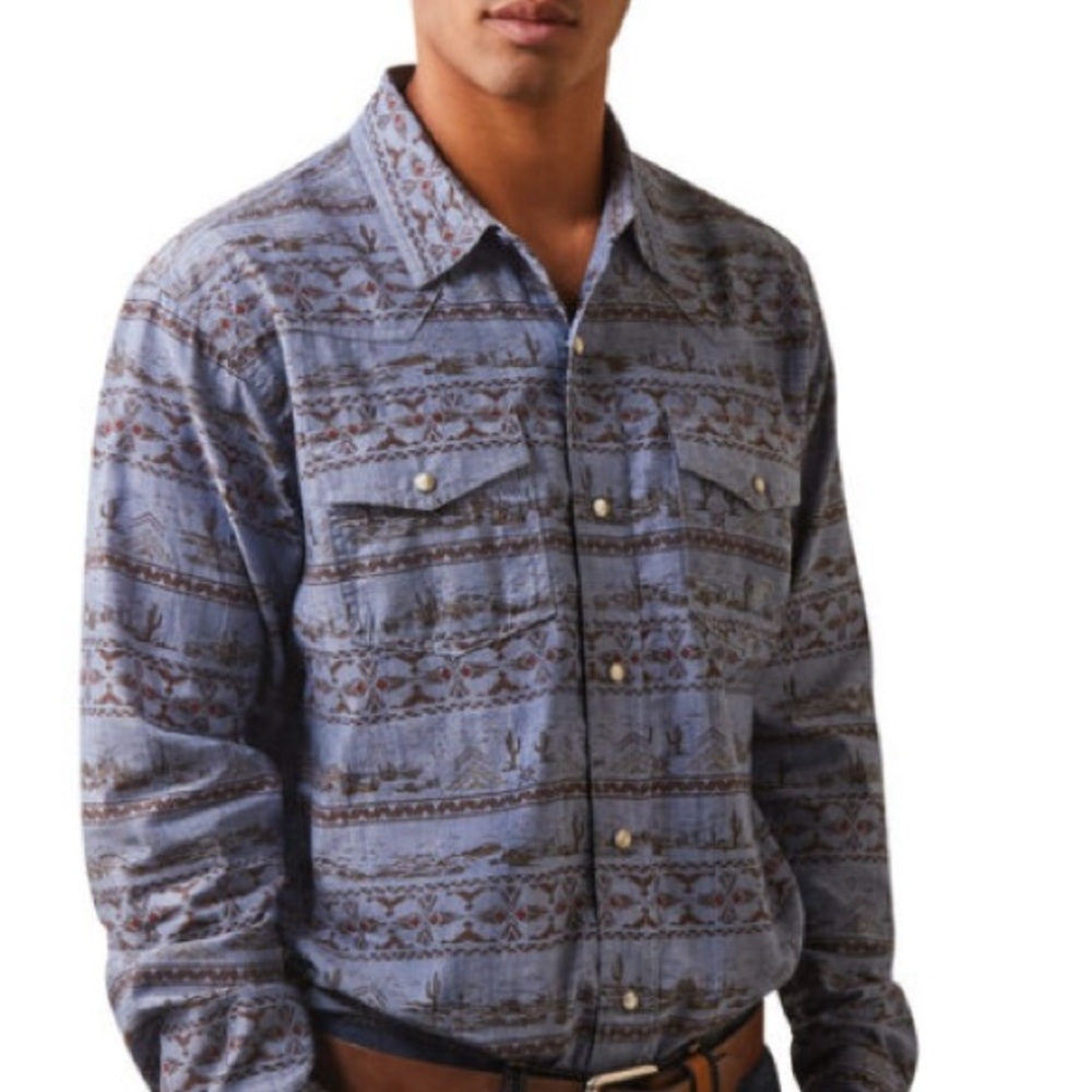 Ariat men's haddington retro fit dusty blue western print size large